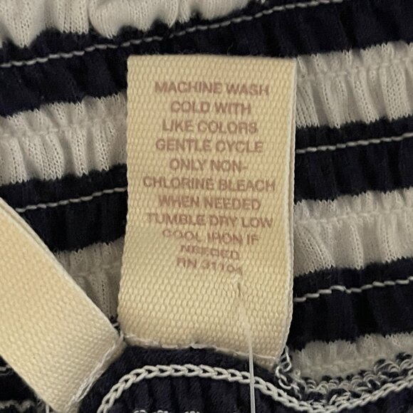 Red Camel Tank Top Large Spaghetti Straps Shirred Striped Navy White Baby Doll - Picture 11 of 12